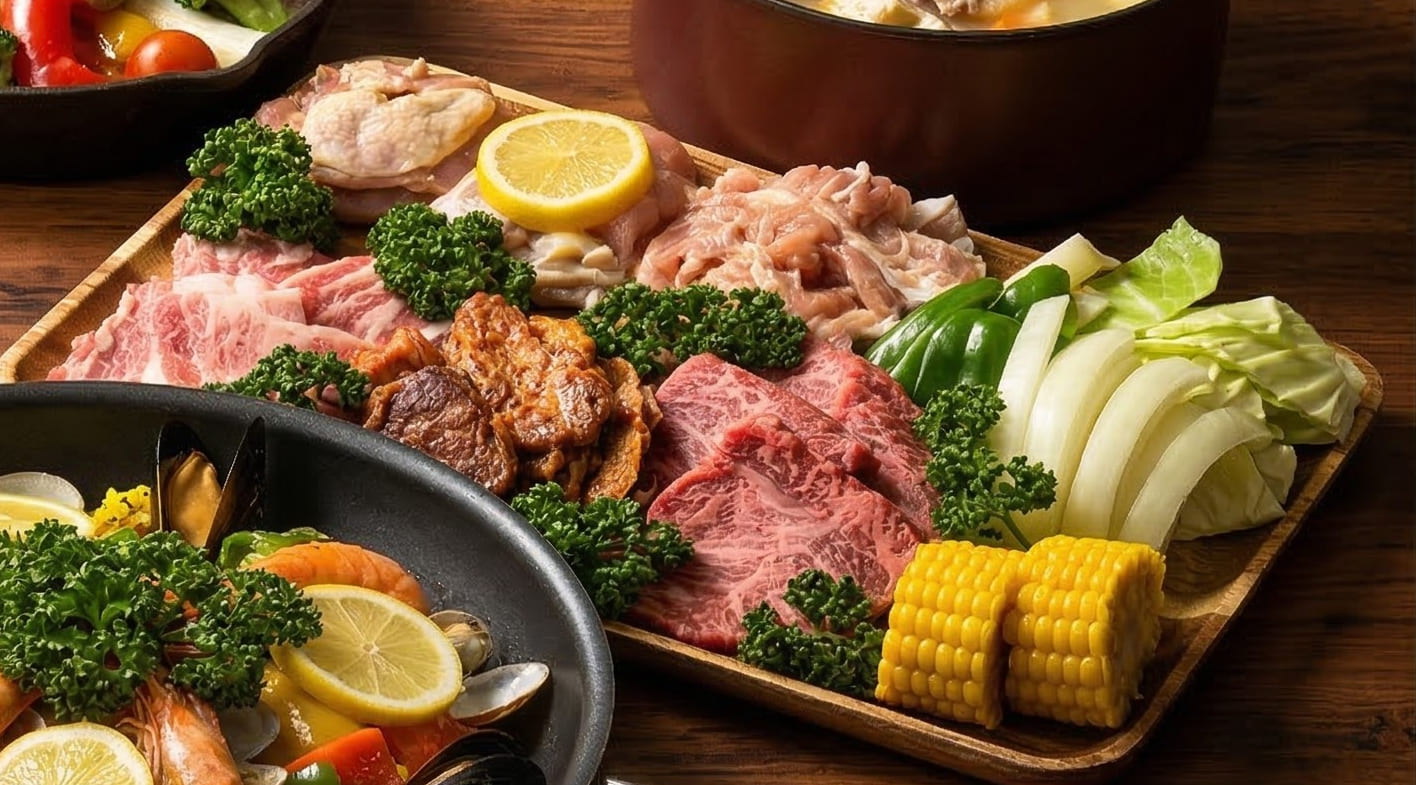 お肉おかわり（地鶏3種・牛肉2種・豚肉1種）